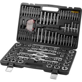 VEVOR Tap and Die Set, 116-Piece Include Metric and SAE Size, Bearing Steel Taps and Dies, Essential Threading Tool for Cutting External Internal Thre