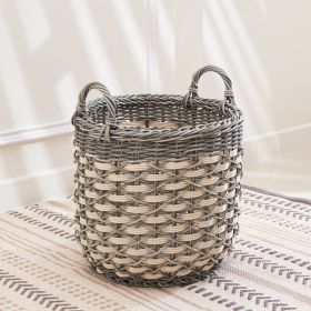 Zita Round Resin Woven Wicker Multi-Use Storage Basket with Handles - 18" x 18" x 19.6" - White-Gray - For Towel, Toys, Magazines Storage and Home Dec
