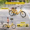 VEVOR Yellow Adult Tricycle 24'' 1-Speed 3 Wheel Bikes, Foldable Adult Tricycle 3 Wheel Bike Trike for Adults, Cruise Bike 24 Inch Seat Adjustable Tri