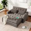 66.5" Linen Upholstered Sleeper Bed , Pull Out Sofa Bed Couch attached two throw pillows,Dual USB Charging Port and Adjustable Backrest for Living Roo