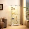 4-Tier Glass Display Cabinet, Double Door Glass Cabinet, Four Partitions, Two Locks, Floor Standing Storage Cabinet for Living Room, Bedroom, Showroom