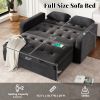 66.5" Velvet Upholstered Sleeper Bed , Pull Out Sofa Bed Couch attached two throw pillows,Dual USB Charging Port and Adjustable Backrest for Living Ro