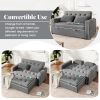 66.5" Linen Upholstered Sleeper Bed, Pull Out Sofa Bed Couch attached two throw pillows, Dual USB Charging Port and Adjustable Backrest for Living Roo