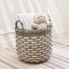 Zita Round Resin Woven Wicker Multi-Use Storage Basket with Handles - 18" x 18" x 19.6" - White-Gray - For Towel, Toys, Magazines Storage and Home Dec