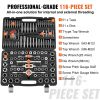VEVOR Tap and Die Set, 116-Piece Include Metric and SAE Size, Bearing Steel Taps and Dies, Essential Threading Tool for Cutting External Internal Thre