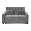 66.5" Linen Upholstered Sleeper Bed, Pull Out Sofa Bed Couch attached two throw pillows, Dual USB Charging Port and Adjustable Backrest for Living Roo