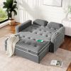66.5" Linen Upholstered Sleeper Bed, Pull Out Sofa Bed Couch attached two throw pillows, Dual USB Charging Port and Adjustable Backrest for Living Roo