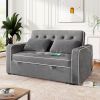 66.5" Linen Upholstered Sleeper Bed, Pull Out Sofa Bed Couch attached two throw pillows, Dual USB Charging Port and Adjustable Backrest for Living Roo
