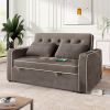 66.5" Linen Upholstered Sleeper Bed , Pull Out Sofa Bed Couch attached two throw pillows,Dual USB Charging Port and Adjustable Backrest for Living Roo