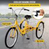 VEVOR Yellow Adult Tricycle 24'' 1-Speed 3 Wheel Bikes, Foldable Adult Tricycle 3 Wheel Bike Trike for Adults, Cruise Bike 24 Inch Seat Adjustable Tri