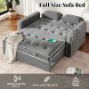 66.5" Linen Upholstered Sleeper Bed, Pull Out Sofa Bed Couch attached two throw pillows, Dual USB Charging Port and Adjustable Backrest for Living Roo