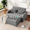 66.5" Linen Upholstered Sleeper Bed, Pull Out Sofa Bed Couch attached two throw pillows, Dual USB Charging Port and Adjustable Backrest for Living Roo