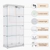 4-Tier Glass Display Cabinet, Double Door Glass Cabinet, Four Partitions, Two Locks, Floor Standing Storage Cabinet for Living Room, Bedroom, Showroom