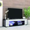 TV Stand For 32-60 Inch TVs Modern Low Profile Black + Lime Entertainment Center 57 Inch Small TV Stand Media Table With Glass Shelves And Hidden Side