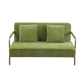 56" Width Modern Upholstered Pleated Velvet Loveseat Comfy 2 Seater Small Sofa Couch with Gold Metal Legs 2pcs Throw Pillows for Living Room,Small Spa (Color: as Pic)